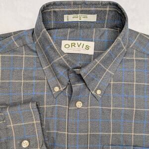 ORVIS‎ Mens Button Down Shirt Medium Dark Gray Plaid Cotton Business Casual